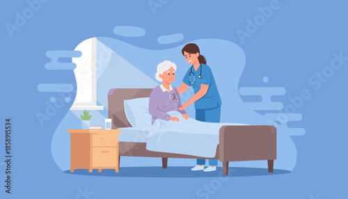 Nurse caring for elderly patient in bed symbolizing health support