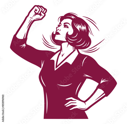 empowered woman with her fist raised in a symbol of strength and determination