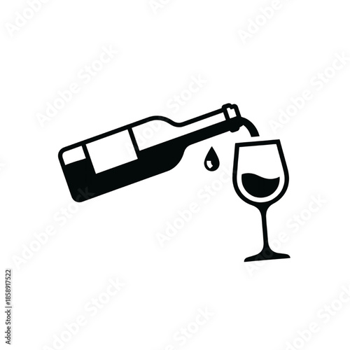minimalist black wine bottle pouring into glass icon for restaurant and winery branding