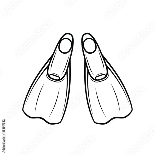 scuba diving flippers and snorkeling fins pair - black line art vector icon