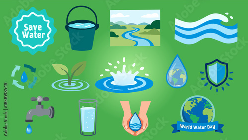 Water Conservation Elements in Flat Style for World Water Day