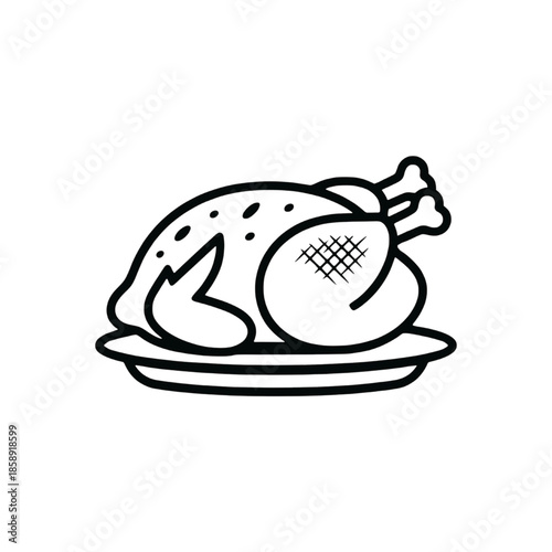 roasted turkey platter outline vector icon for thanksgiving