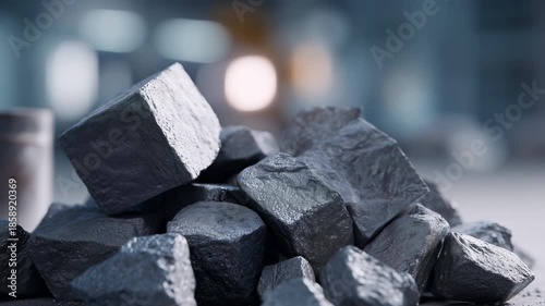 Industrial setting with mineral fragments and textured mineral lumps