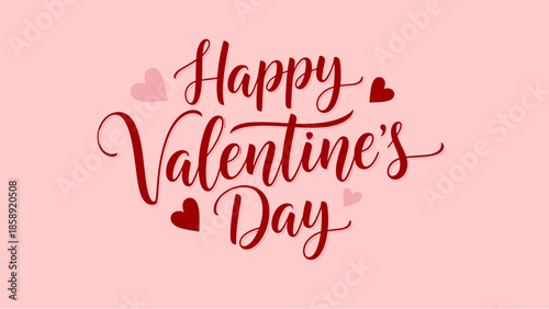 Elegant script lettering wishing 'Happy Valentine's Day' surrounded by decorative hearts on a soft pink background, ideal for romantic celebrations and greetings