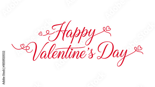 Elegant red cursive text that says "Happy Valentine's Day" with decorative swirls and small hearts.