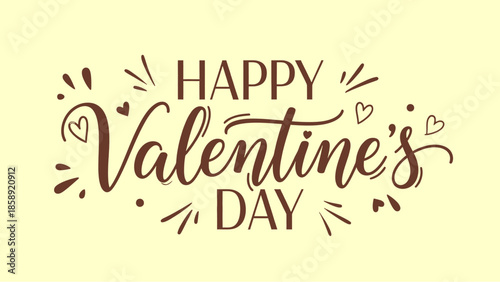 Happy Valentine's Day Text Design with Heart Symbols and Sparkles on Yellow Background