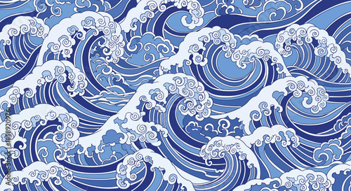 A dynamic vector illustration depicting a mesmerizing sea wave pattern in varying shades of blue, perfect for adding a refreshing and artistic touch to designs.