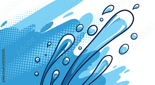A vibrant vector illustration captures the dynamic essence of water, featuring stylized splashes and droplets against a textured blue backdrop, perfect for design needs.