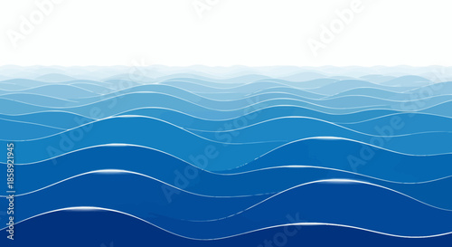 A serene vector illustration showcases an abstract sea with gentle waves in shades of blue, creating a calming and visually appealing background suitable for various design projects and applications.