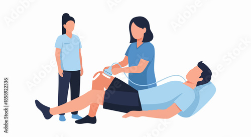 Physical therapy session with medical professionals and patient.