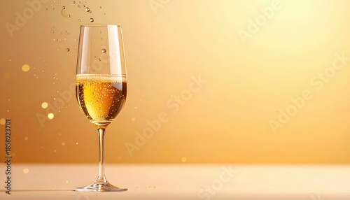 Sparkling Champagne Glass on Elegant Surface with Bokeh Background in Warm Lighting