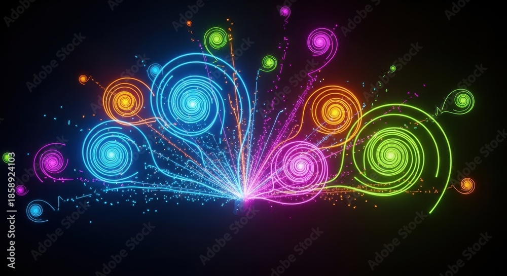 Obraz premium Vibrant Neon Swirls Explode in a Cosmic Dance of Light and Color.