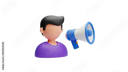 3D Avatar Person with Megaphone Icon