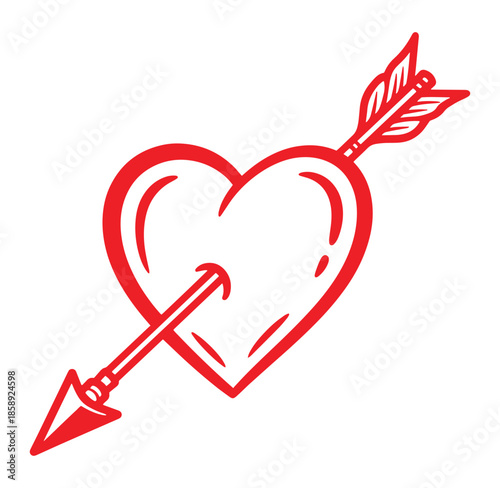 Red heart pierced by arrow symbol  love and passion icon
