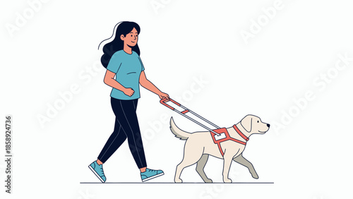 Woman with guide dog walking together.