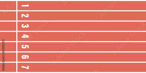 Top view of a running track with numbered lanes in a flat vector style