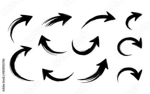 A set of hand-drawn black arrows on a white background, pointing in various directions, conveying movement and direction.