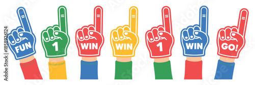 Colorful Foam Finger Hand Illustration, Showing Number One Fan Gesture and Sports Cheering Symbol, Fun Victory Celebration Artwork