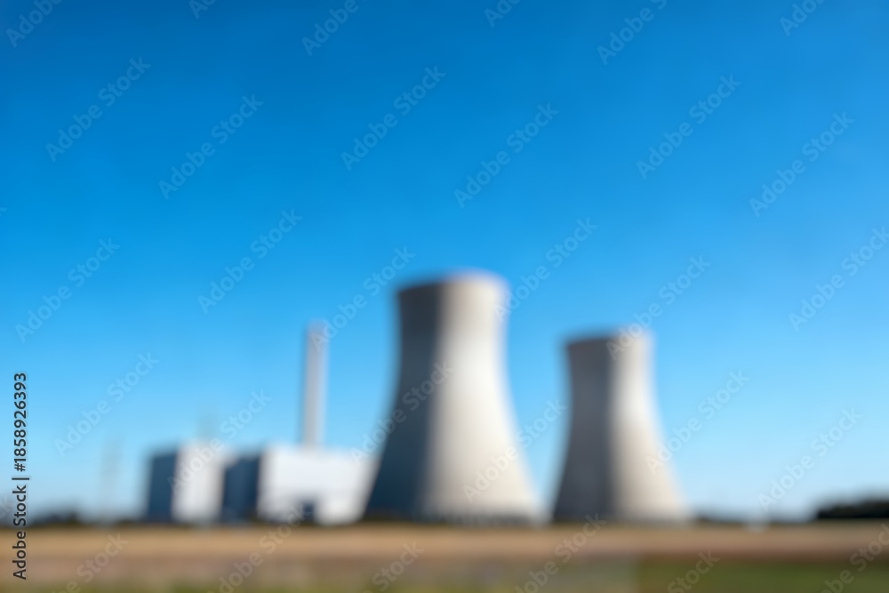 Fototapeta premium Blurry nuclear power plant cooling towers