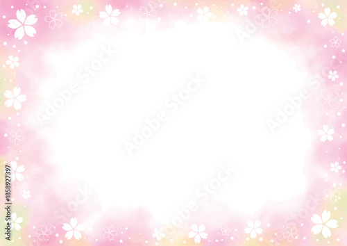 桜を散らしたふわふわした水彩風テクスチャ背景