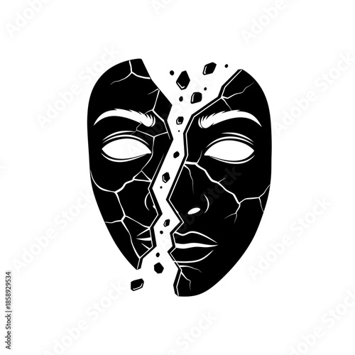 Broken Mask Symbolizing Emotional Distress and Inner Turmoil.