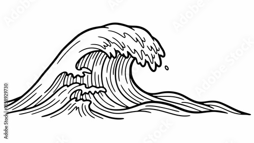Dynamic Ocean Wave Hand Drawn Illustration.