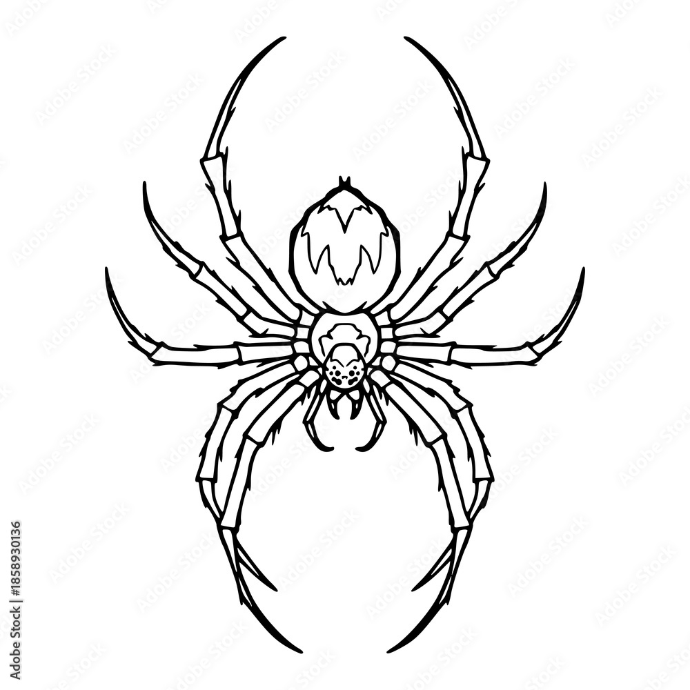 Obraz premium detailed spider with spotted pattern outline vector