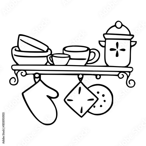 home cooking decor rack outline vector illustration