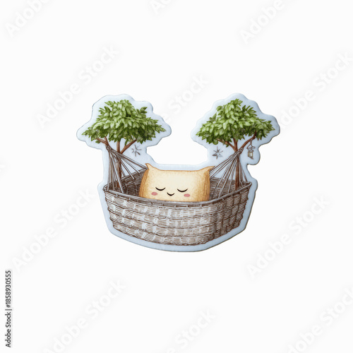 Cute cartoon character sleeping in a hammock between two trees