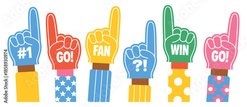 Foam Hand Set, Including Cheering Sports Fans, Number One Finger Gestures