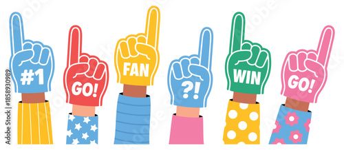 Foam Hand Set, Featuring Cheering Sports Fans with Number One Finger Symbols