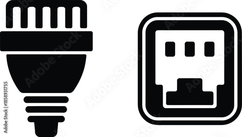 Black and White of a Light Bulb and Network Port