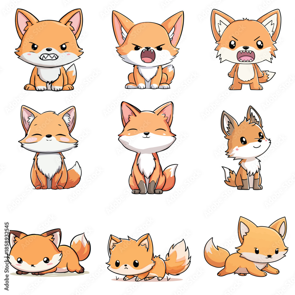 Fototapeta premium Set Icon of Jackal kawaii minimal flat