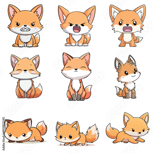 Set Icon of Jackal kawaii minimal flat