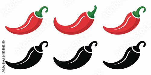 Hot Chili Paper Icon Set Vector on White Background, Featuring Hot Pepper, Paprika, Spicy Food Illustrations