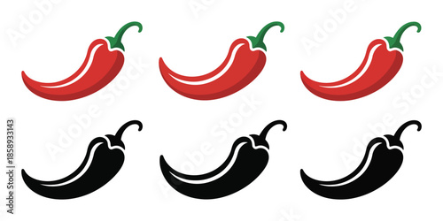 Hot Chili Paper Icon Set Vector on White Background, Including Hot Pepper and Paprika Illustrations