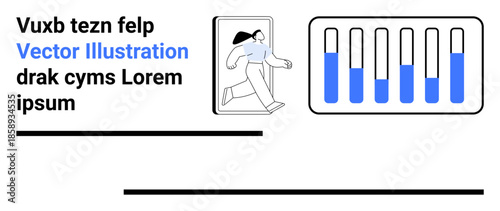 Person stepping forward beside a bar chart, emphasizing progress and growth. Ideal for data analysis, growth strategies, business progress, teamwork, productivity, dynamic processes, simple landing