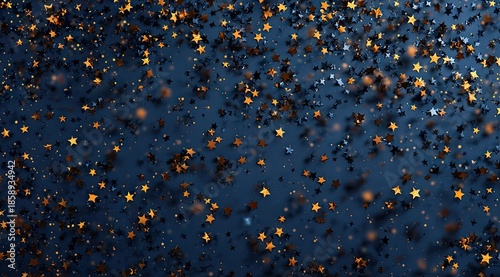 Abstract background of golden stars on a dark blue background