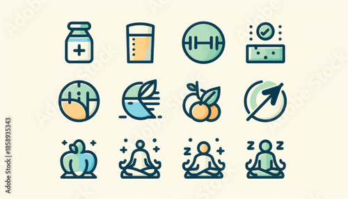 Wellness and Healthy Lifestyle Icons Collection for Mind and Body Balance.