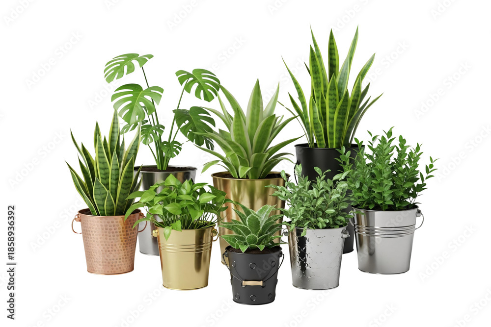 Fototapeta premium Collection of potted plants isolated on transparent background