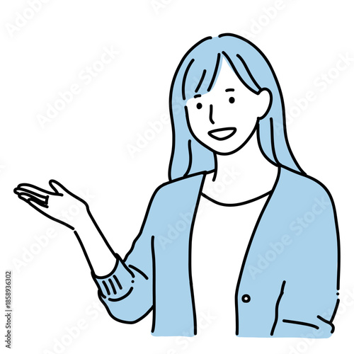 案内・説明をする女性のイラスト｜ガイド・紹介・誘導　ブルー