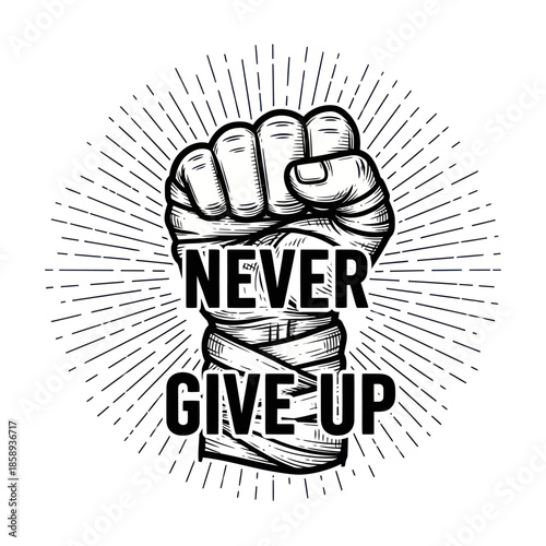 Clenched Fist with Bandage and Inspiring Quote.