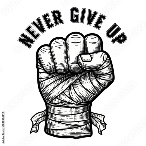 Clenched Fist with Bandage and Motivational Text.