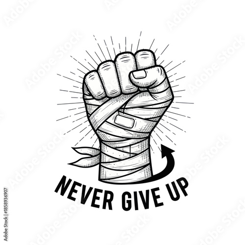 Clenched Fist with Bandages and Motivational Text.