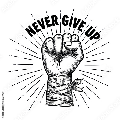 Clenched Fist with Bandage and Motivational Text.