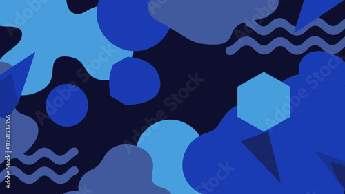 Abstract Blue Shapes and Patterns on a Dark Background