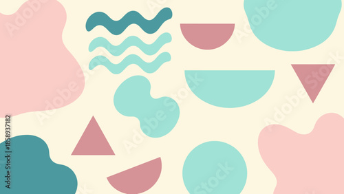 Abstract Geometric Shapes Background with Pastel Colors and Organic Forms
