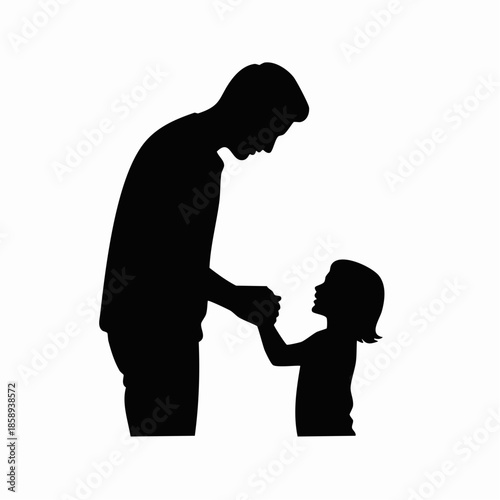 Silhouette vector of parent holding child’s hand, side profile, emotional family moment