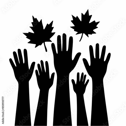 Silhouette vector of hands raised in gratitude, emotional seasonal concept