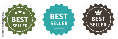 Set of Best Seller Stickers, Badges, Labels, Vector Illustration, Including Sales Emblems, Promotional Badges, Award Stickers